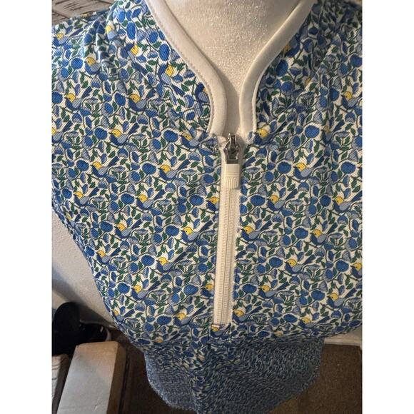 Tory Burch Sport Sleeveless Top S EUC Blue Chicadee Pattern - Picture 3 of 9